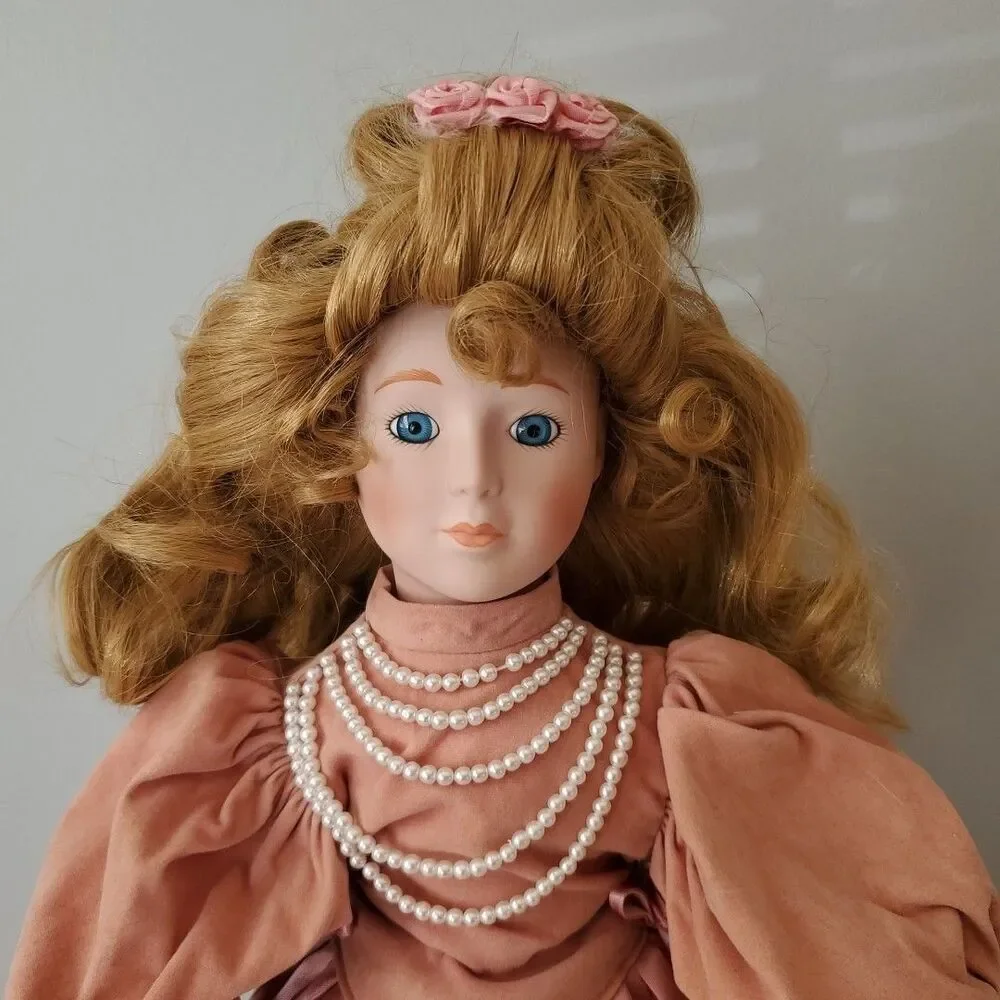 Seymour Mann Connoisseur Vintage Bethany Porcelain Doll on Stand 19 IN